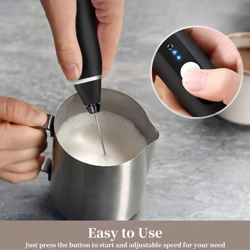 2 in 1 Rechargeable Milk Frother Wand – Powerful Handheld Whisk & Drink Mixer for Coffee, Latte, Cappuccino, Hot Chocolate & Beverages (Black)