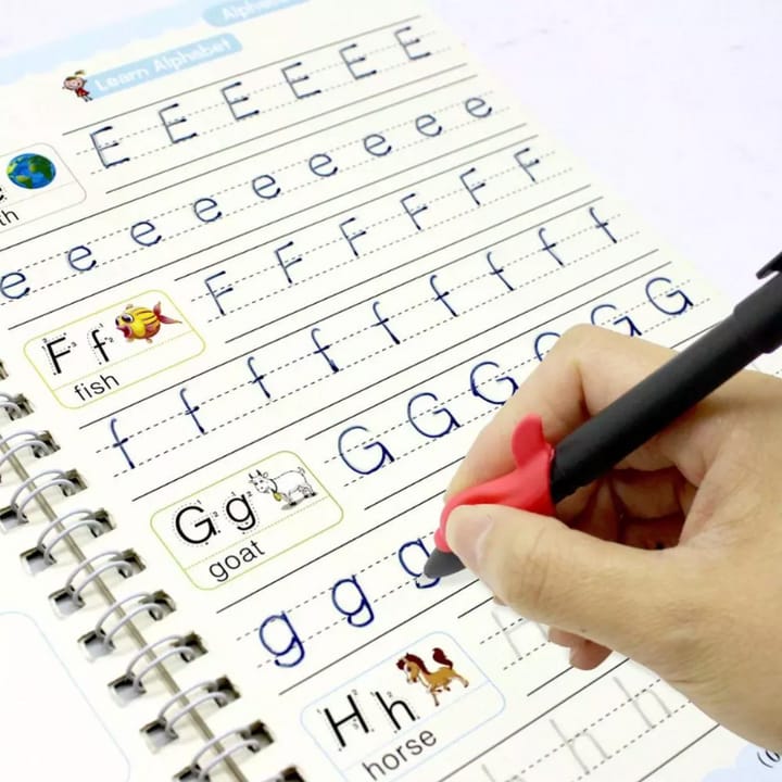 Sank Magic Book Reusable Handwriting Book Set for Kids (4 Books + Pen with 10 Refills) - Montessori Preschool Tracing Practice