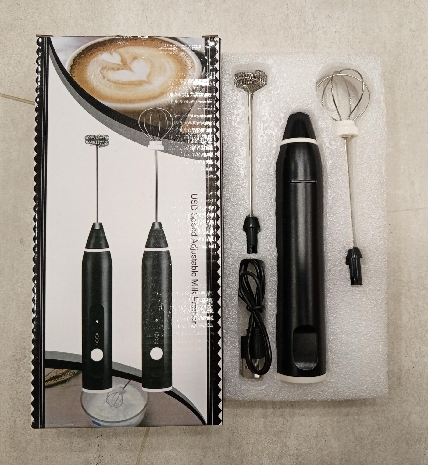2 in 1 Rechargeable Milk Frother Wand – Powerful Handheld Whisk & Drink Mixer for Coffee, Latte, Cappuccino, Hot Chocolate & Beverages (Black)