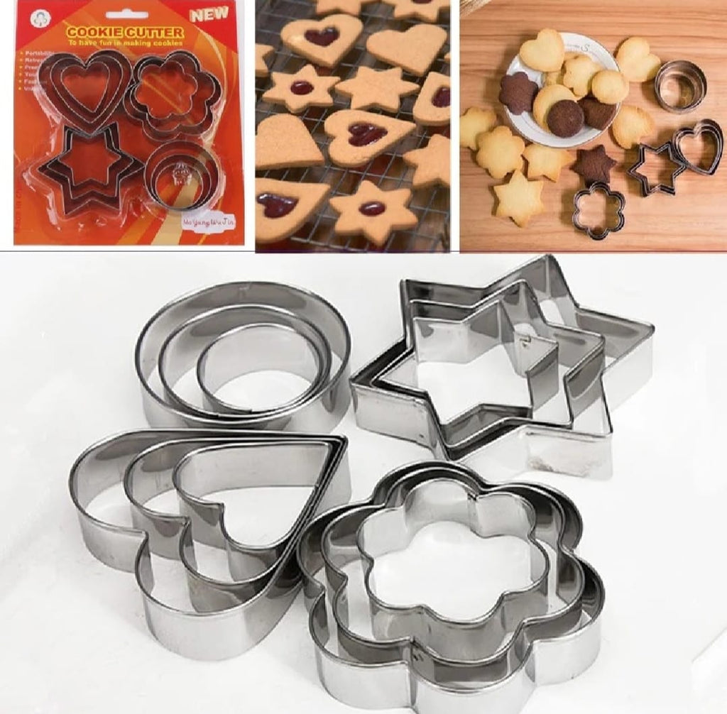 12-Piece Stainless Steel Cookie Cutter Set – 4 Assorted Shapes for Baking, Pastry, and Crafts