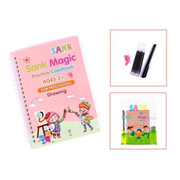Sank Magic Book Reusable Handwriting Book Set for Kids (4 Books + Pen with 10 Refills) - Montessori Preschool Tracing Practice