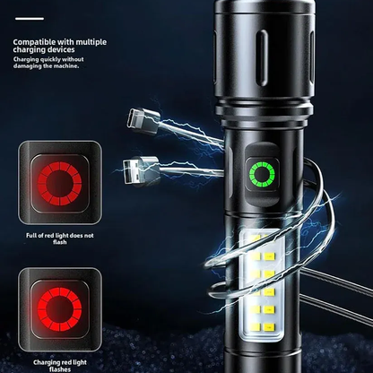Rechargeable Flashlight With Dual Lights And Emergency Light | Powerful LED Torch With Adjustable Brightness | Ideal For Home, Camping, And Emergency Use
